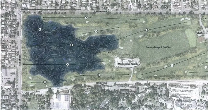 Plans call for regrading City Park Golf Course so that its western third would be inundated in a 100-year flood. - FILE IMAGE