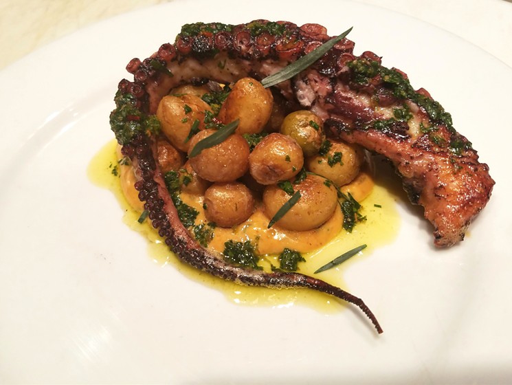 There's no real name for this Spanish-inspired octopus dish. It's a version of papas arrugadas with a tender tentacle of pressure-cooked octopus. - LINNEA COVINGTON