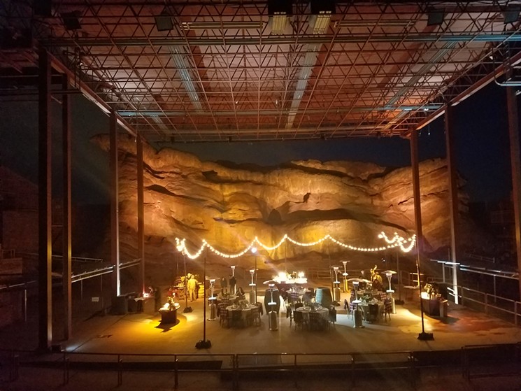 Red Rocks Amphitheater lit up for special Stranahan's Whiskey dinner. - LINNEA COVINGTON