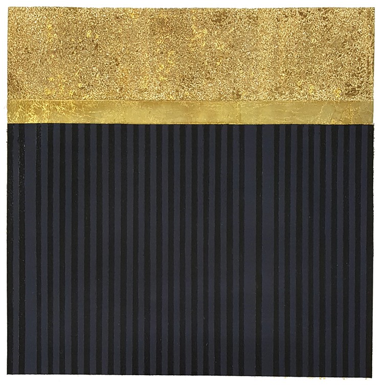 Wilma Fiori, "Untitled (Black on Black and Gold)," 2004, gold leaf and oil on paper. - RULE GALLERY