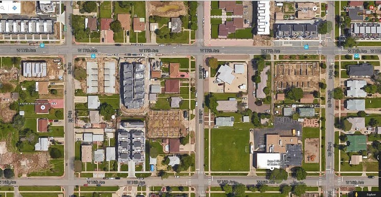 A Google Earth aerial view of the block on which the slot house above can be found. Note that the blocks are square-shaped as opposed to being rectangular. - CUDENVERCARTA.ORG