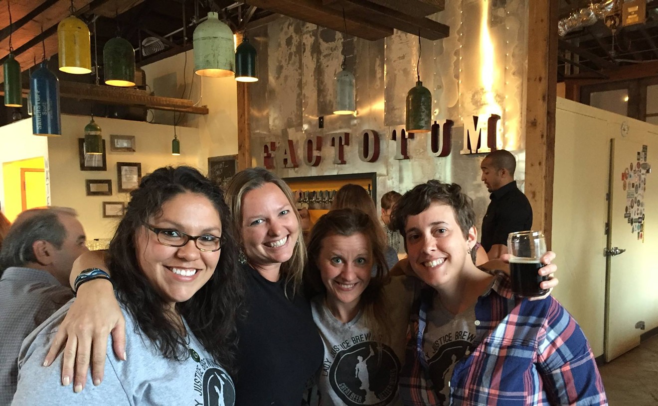 Factotum co-owner Laura Bruns (second from left) with the owners of Lady Justice.