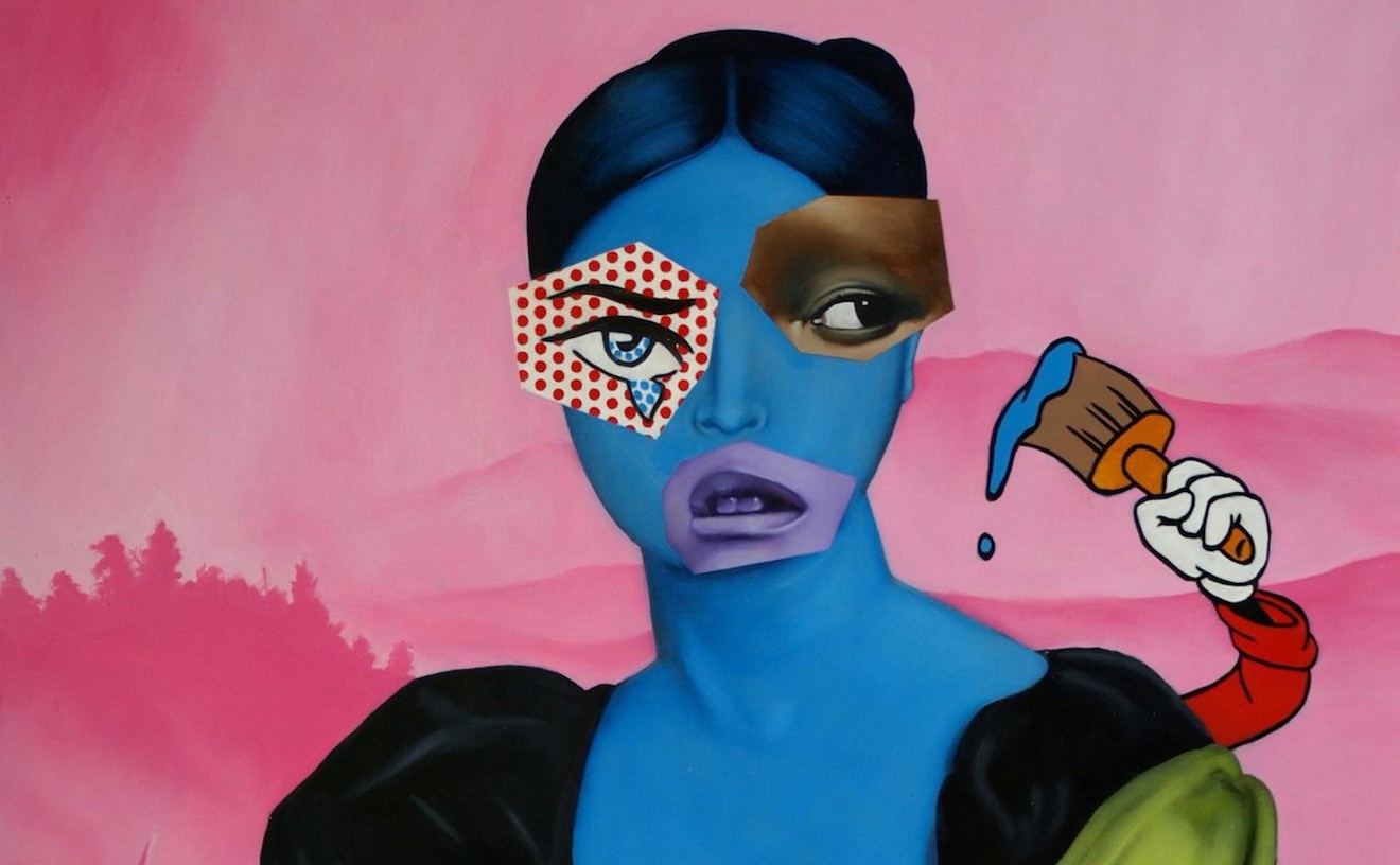 Cymon Padilla, ”Collage (Blue),” detail, 2018, oil on panel.