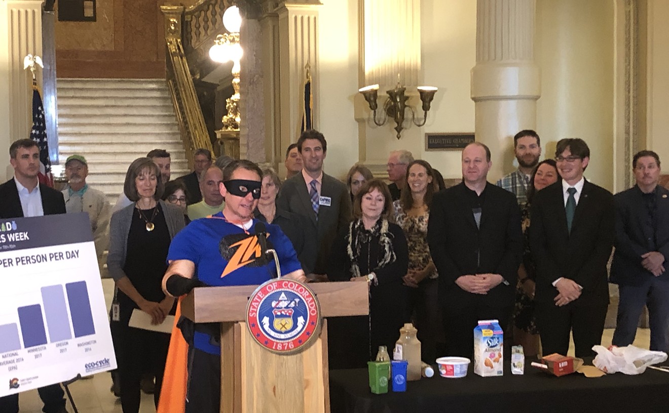 "Captain Zero Waste" celebrated the end of Colorado Recycles Week at a press conference at the State Capitol.
