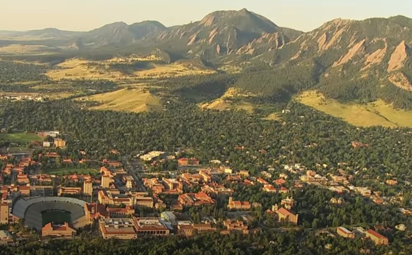 The University of Colorado Boulder campus as seen from the air.