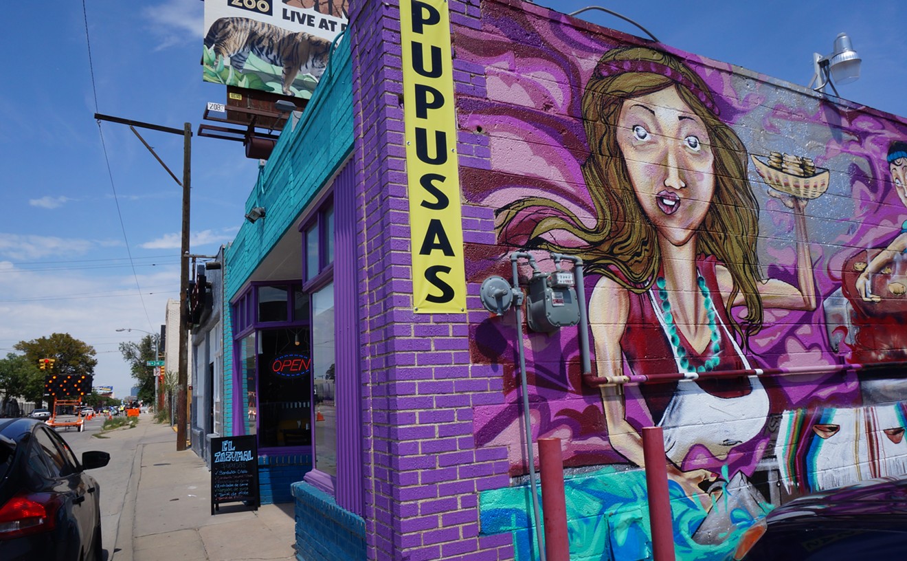 Look for the mural and sign announcing pupusas on Santa Fe between Second and Third.