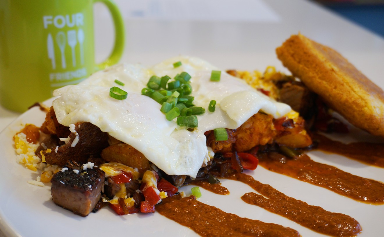 University neighborhood residents can start the day with smoked-brisket hash.
