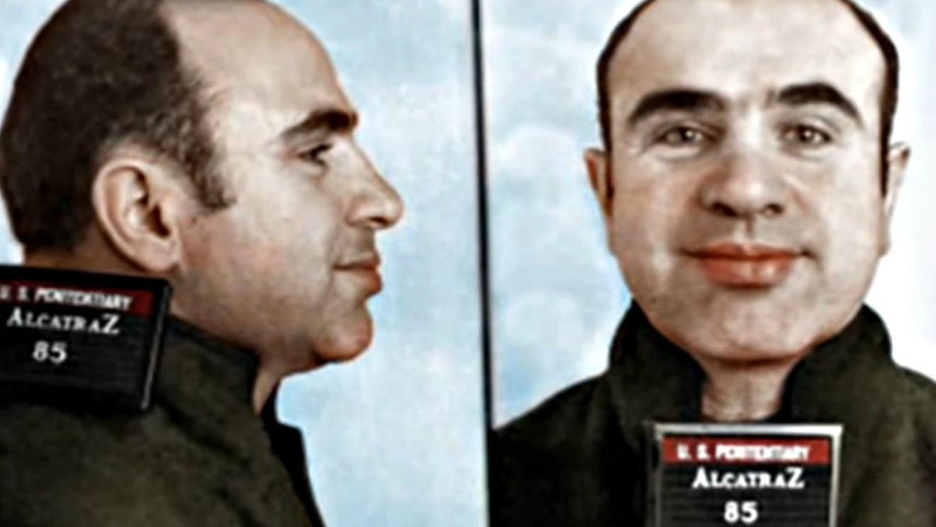 Al Capone in vintage mug shots.