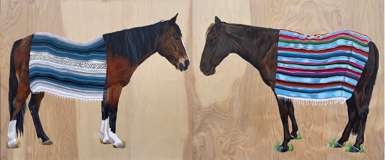 Alexandrea Pangburn, “Nevada” and “Valentino,” both acrylic on wood panel. Valkarie Gallery.