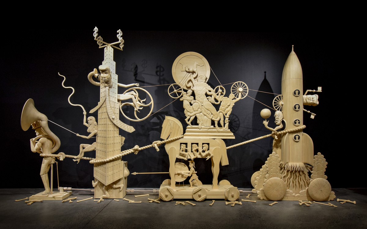 “The March of Folly,” by John Buck, mixed materials and electric motor.