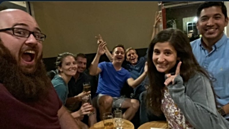 Denver7's Sean Towle tweeted this photo of station staffers eschewing masks and social distancing at a trivia night get-together.