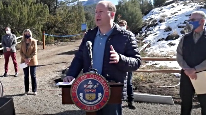 Governor Jared Polis during a recent press conference introducing Fishers Peak State Park.