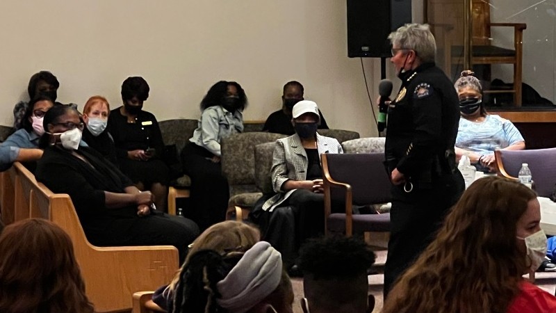 Aurora Police Chief Vanessa Wilson during a November 21 talk with young city residents about recent violence near schools.