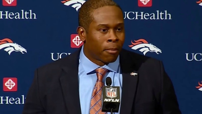 Vance Joseph at the press conference announcing him as new coach of the Denver Broncos.