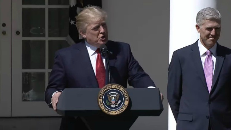 President Donald Trump and Neil Gorsuch at today's swearing-in ceremony.