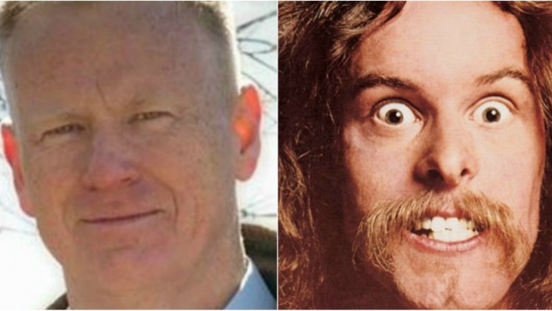 George Brauchler (left) and Ted Nugent as seen on the cover of his 1977 album Cat Scratch Fever.