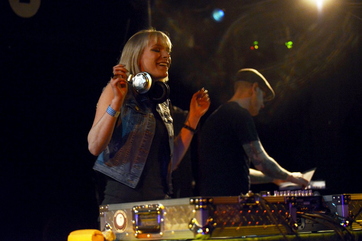 DJs Erin Stereo and Jason Heller perform at the May edition of 45s Against 45.