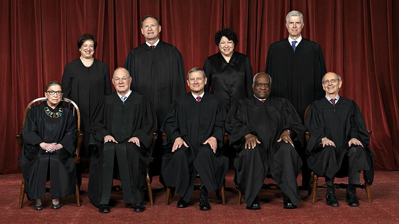 The nine U.S. Supreme Court justices who'll hear oral arguments in the Masterpiece Cakeshop case today, December 5.