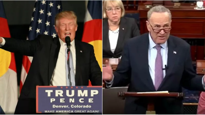 Image: Republican Donald Trump in Colorado during a 2016 campaign stop, and U.S. Senator Chuck Schumer, a Democrat from New York.