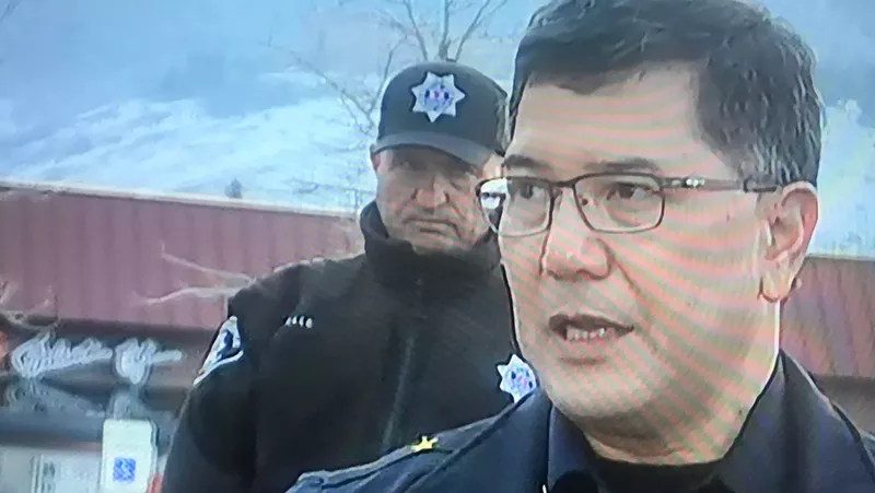 Image: Boulder Police Commander Kerry Yamaguchi during the first of two press conferences that followed the shootings at the Table Mesa King Soopers.