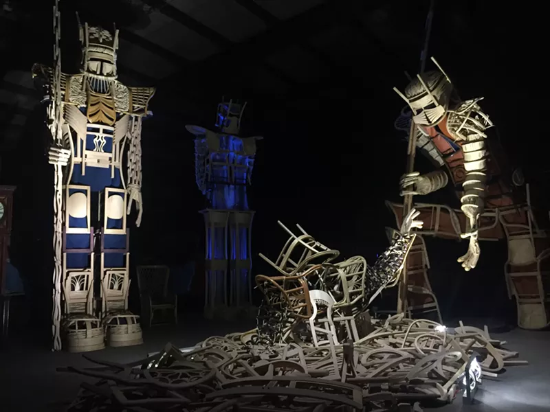 Image: Soldiers (and a "deconstructed soldier" titled "The Sacrifice of Creation") on display in the studio where they were made.