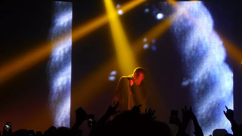 Image: Vince Staples kept it dark and moody at the Gothic Theatre Friday night.