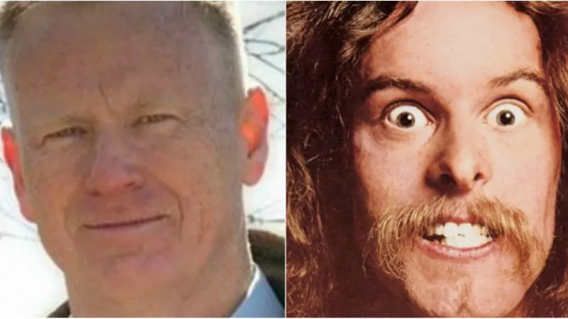 Image: George Brauchler (left) and Ted Nugent as seen on the cover of his 1977 album Cat Scratch Fever.