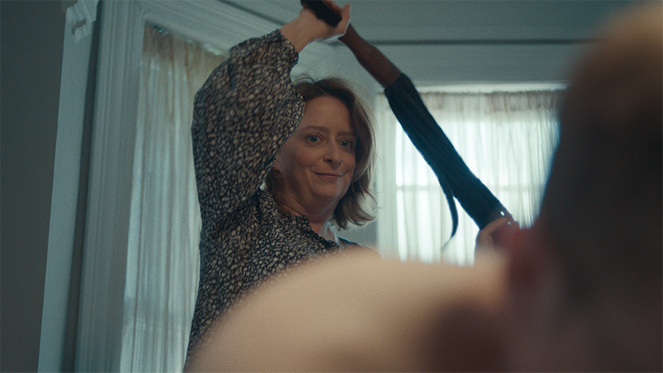 A widow goes to a dominatrix class. (And, yes, that is Rachel Dratch from SNL).