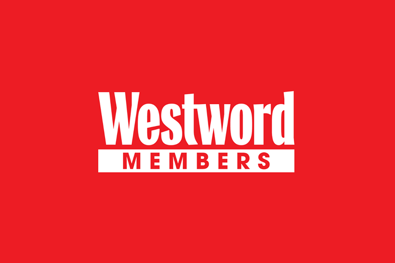 Image: White Westword Members logo on red background