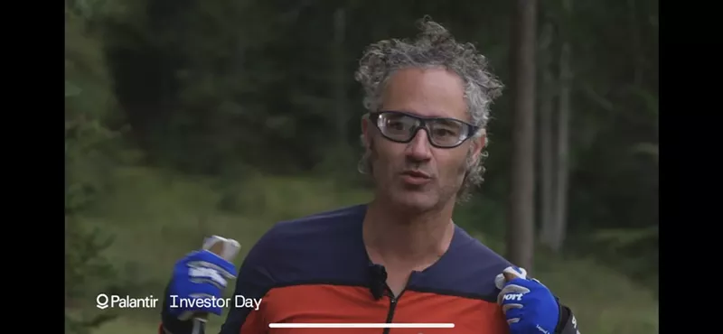 Image: Palantir's investor day webcast featured CEO Alex Karp roller-skiing in the mountains.