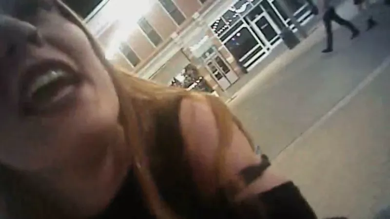 Image: Michaella Surat as seen in body-camera video from April 2017 seconds before being thrown to the ground. The complete clip can be viewed below.