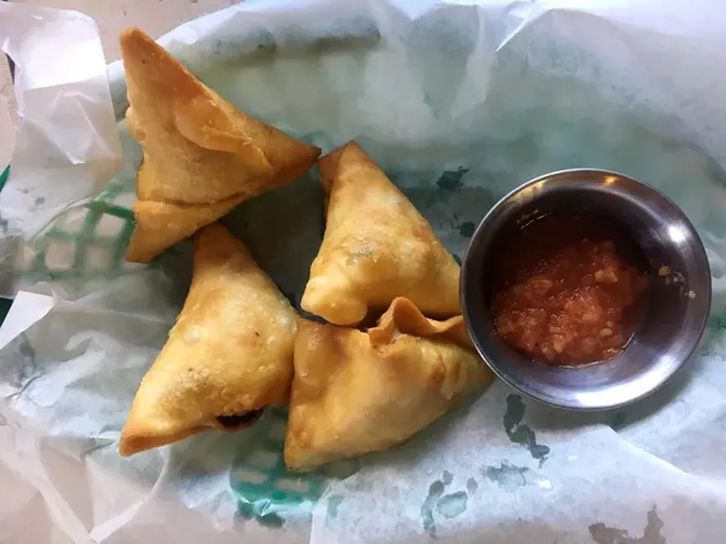 Image: Samosas from the African Grill & Bar come with the akwaaba plate.