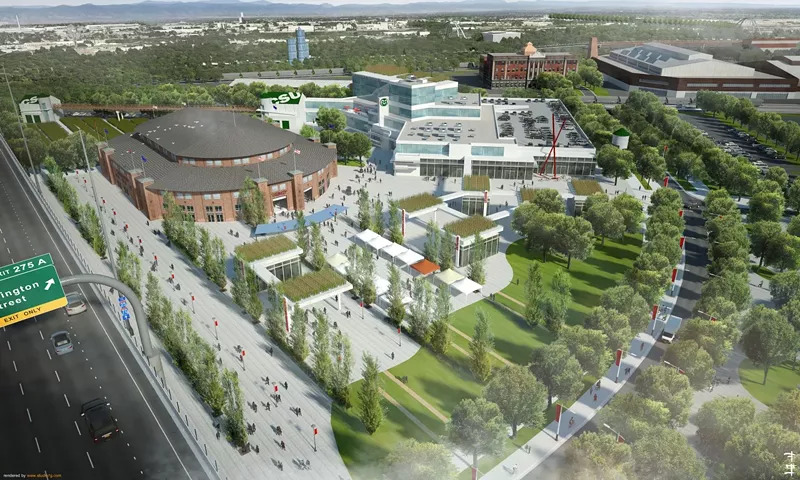 Image: A look at the future National Western Center, with the landmark arena top left.