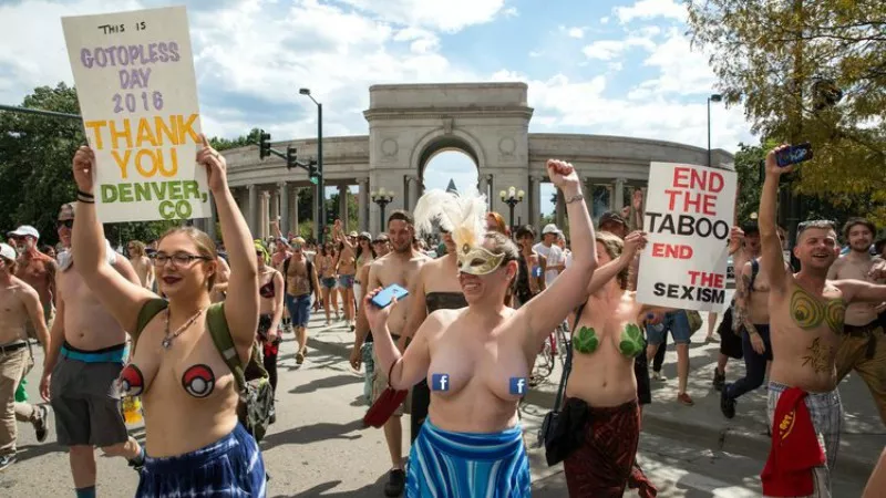 Image: Marchers at Civic Center Park.
