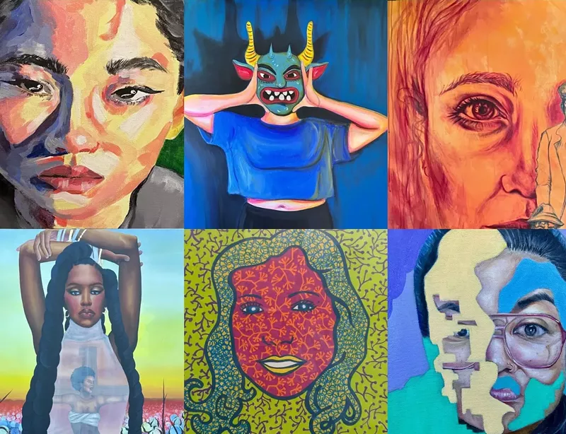 Image: A selection of artworks from the exhibition, On the Rise: Women and NonBinary Artists of Color, opening at Yolia Art Space.