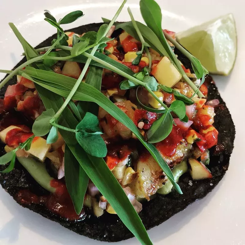 Image: Santo uses blue corn tortillas from Abbondanza for its tostadas and tacos.