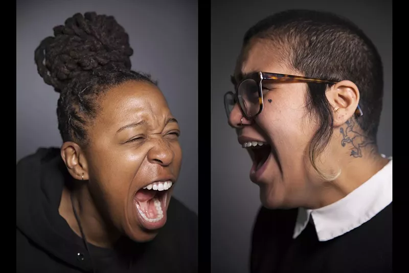 Image: portraits of two people screaming