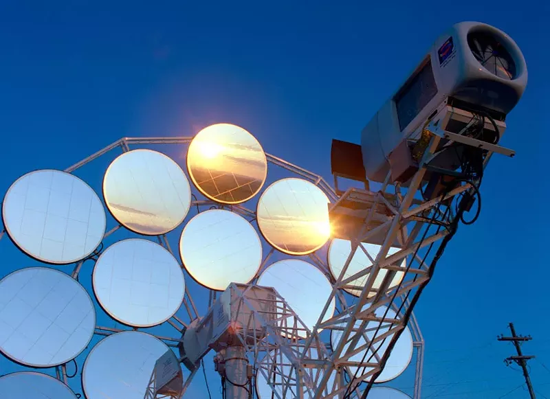Image: A dish concentrator powers an engine at NREL.