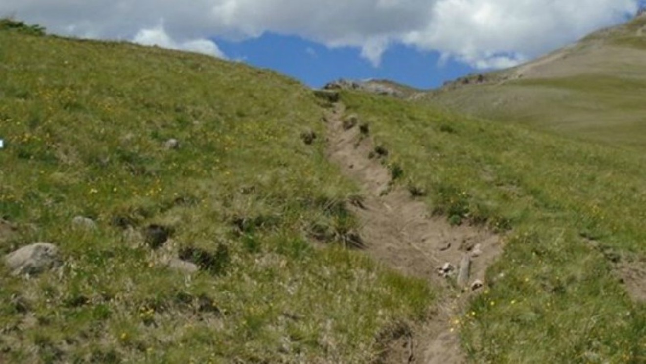 This photo shows some of the erosion that's on view along Crater Trail.