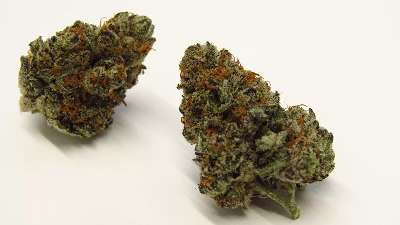 Image: Green, dense cannabis buds with rusty hairs