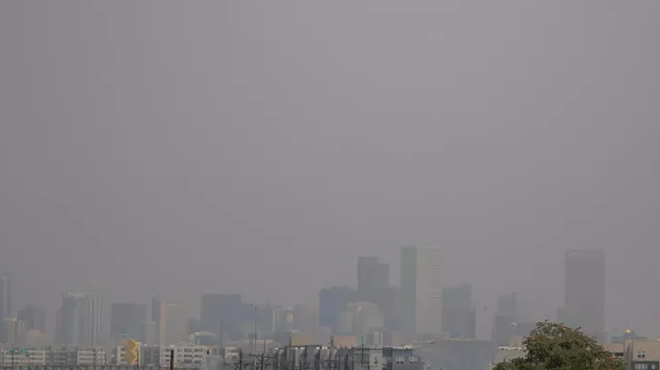 Hazy Denver skyline covered in smoke