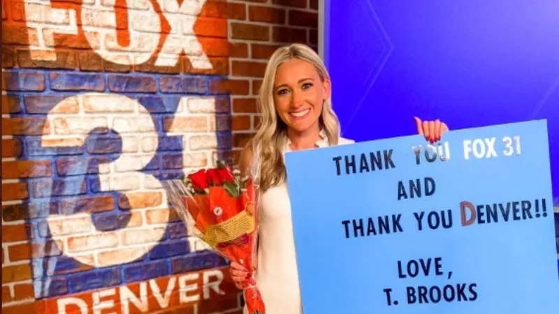 Image: Former Fox31 sports reporter Taylor Brooks tweeted this photo on May 26, her last day at the station.