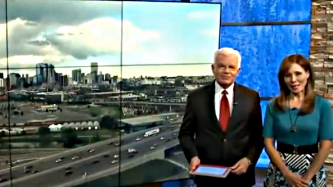 KWGN anchors Mike Landess and Deborah Takahara at the outset of a 7 p.m. newscast last month.