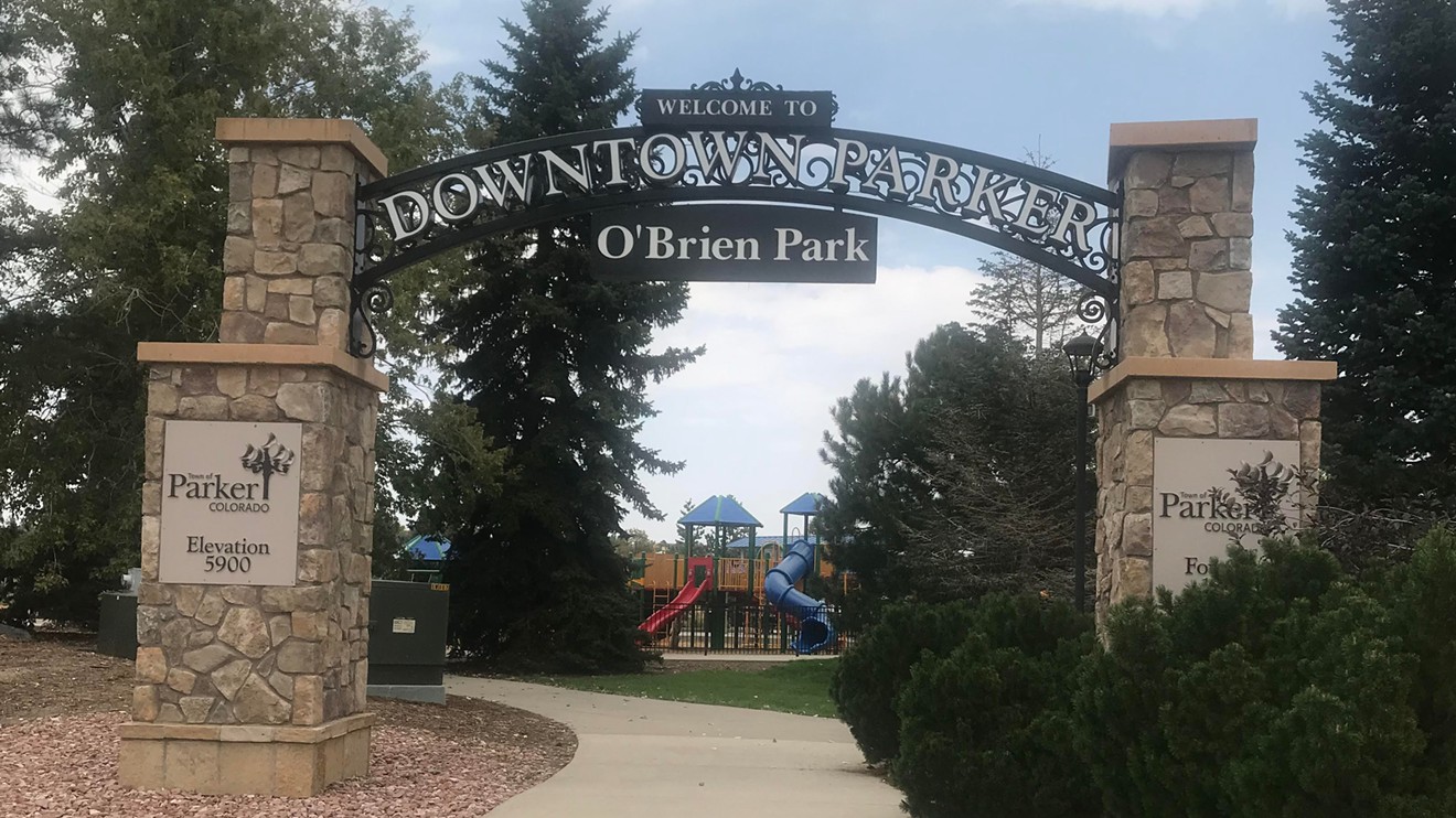 The entrance to O'Brien Park in downtown Parker.
