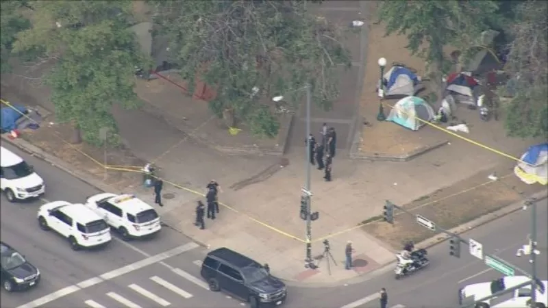 Image: The aftermath of the 14th and Broadway shooting on July 23, as seen from the air.