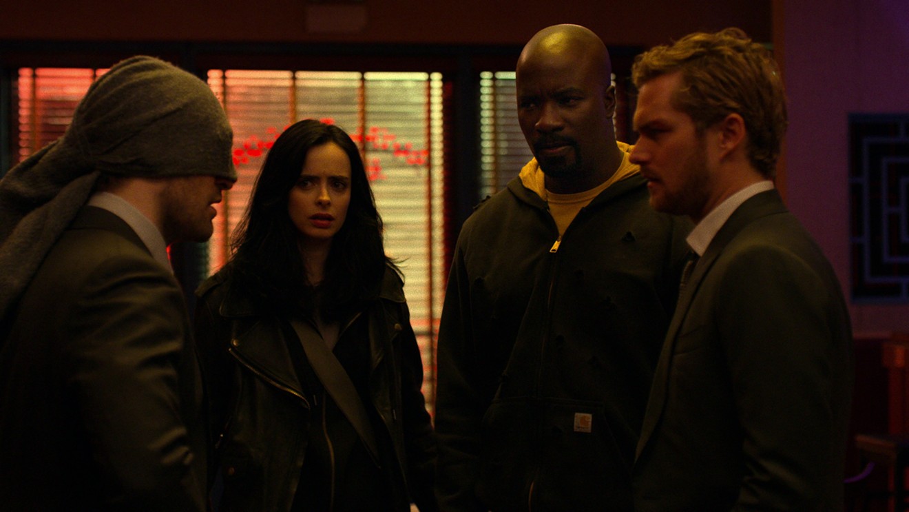 The Defenders are a mighty Marvel force in a Netflix show that stars (from left) Charlie Cox, Krysten Ritter, Mike Colter and Finn Jones.