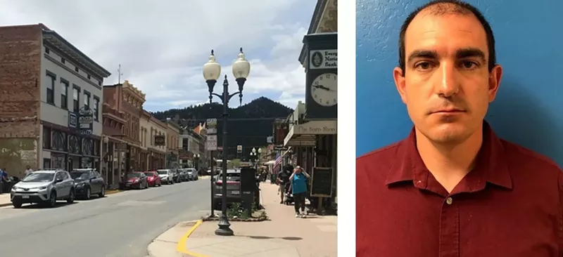 Image: A look at downtown Idaho Springs and the booking photo of former police officer Nicholas Hanning.