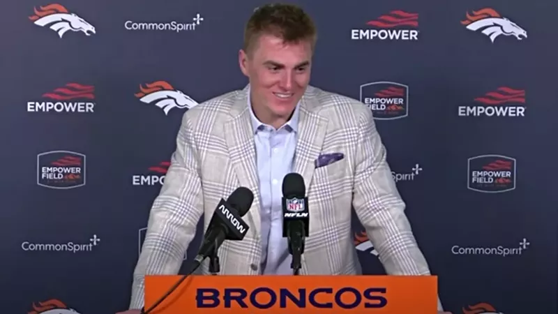 Image: Bo Nix allowed himself a smile after his October 27 performance against the Carolina Panthers.