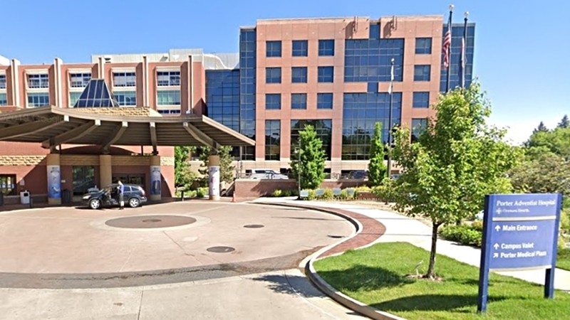 The main entrance of Porter Adventist Hospital in Denver.