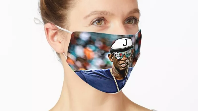 Image: The Redbubble website offers a wide variety of Deion Sanders COVID face masks, butnone (yet) that are University of Colorado-centric.